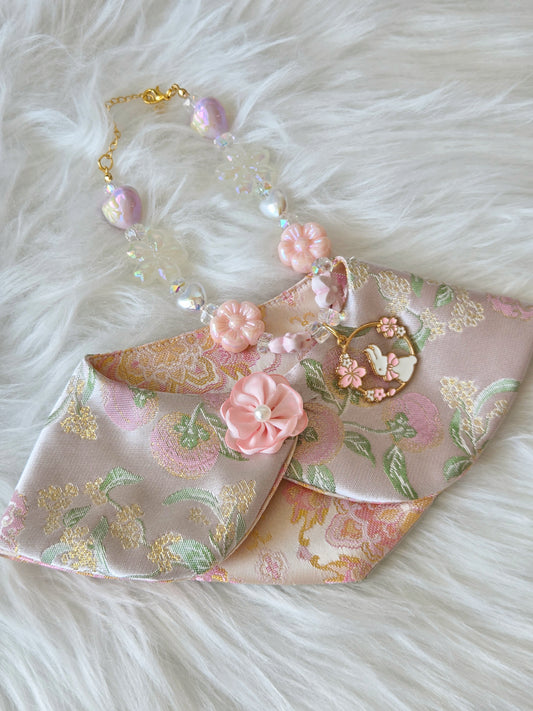 Hare in Bloom Silk Pet Bandana (4-way wear)