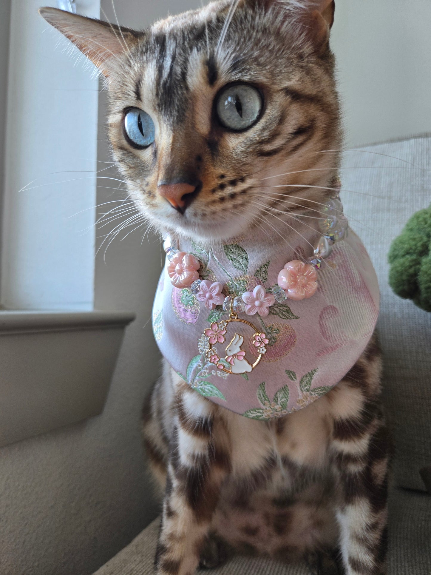 Hare in Bloom Silk Pet Bandana (4-way wear)