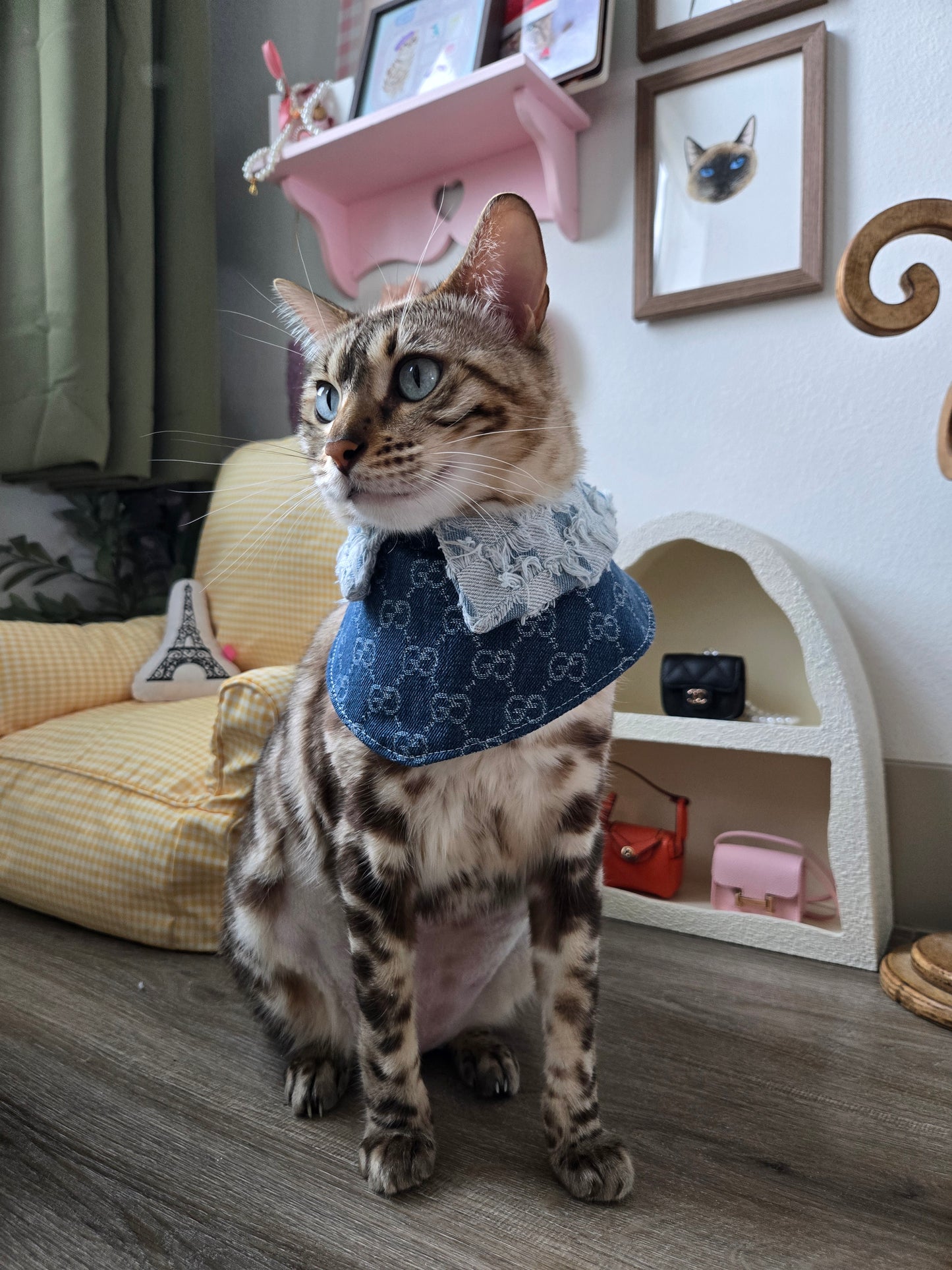 Le Denim Bleu Pet Bandana (reversible 4-way wear)